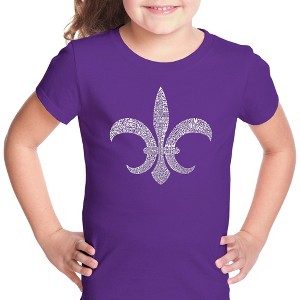 LA Pop Art Girl's Word Art T-shirt - FLEUR DE LIS - POPULAR LOUISIANA CITIES - 1 of 4