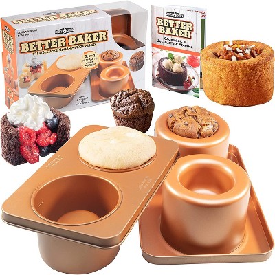Cook's Choice 2-In-1 Better Baker Edible Food Bowl & Muffin Maker w Recipe Cookbook- Two 5" Bowls or Cupcakes- Double-Sided Stainless Steel Non-Stick