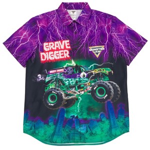 Monster Jam Grave Digger Adult Matching Family Hawaiian Button Down Dress Shirt - 1 of 4