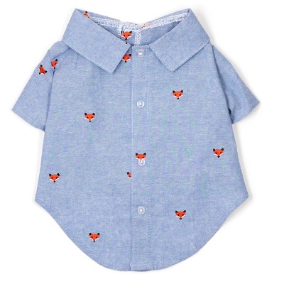 The Worthy Dog Embroidered Foxy Chambray Button Up Look Pet Shirt