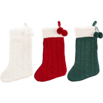 Cinnamon Stocking (Set of 3) - Cream/Red/Green - 12" X 20" - Safavieh