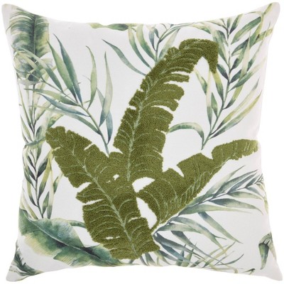 18"x18" Life Styles Towel Embroidered Palm Leave Square Throw Pillow Green - Mina Victory