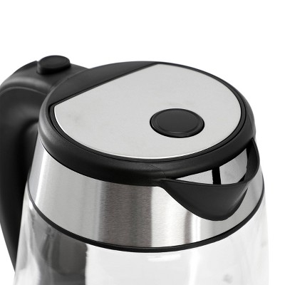 MegaChef 1.7L Silver and Glass Electric Tea Kettle with Auto Shut-Off