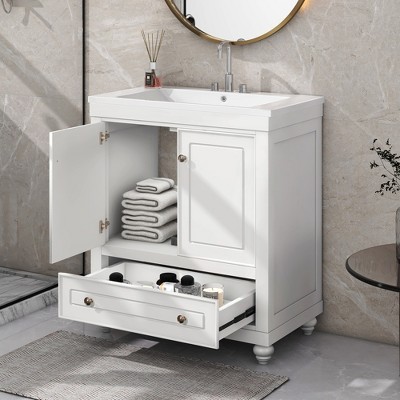 Whisen 30" Bathroom Storage Cabinet Bathroom Vanity with Ceramic Sink, Two Doors and Drawer