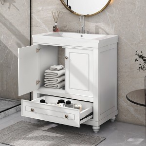 Whisen 30" Bathroom Storage Cabinet Bathroom Vanity with Ceramic Sink, Two Doors and Drawer - 1 of 4
