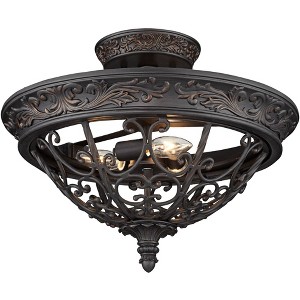 Franklin Iron Works French Scroll Rustic Farmhouse Ceiling Light Semi Flush Mount Fixture 16 1/2" Wide Rubbed Bronze 3-Light for Bedroom Kitchen House - 1 of 4