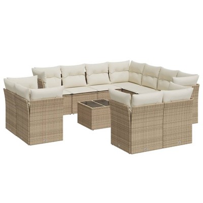 vidaXL 12 Piece Patio Sofa Set with Cushions - Beige and Cream With Table