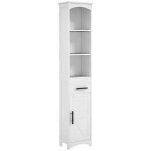 HOMCOM Farmhouse Narrow Bathroom Storage Cabinet with Recessed Drawer, Tall Slim Storage Cabinet with Barn Door - 1 of 4