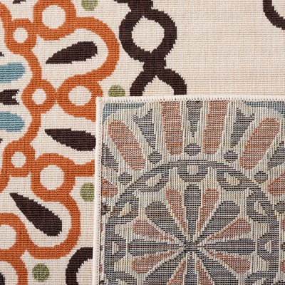 Cream and Terracotta Floral Synthetic Indoor/Outdoor Rug