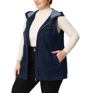 Agnes Orinda Women's Plus Size Hoodie Zipper Up Pocket Denim Oversized Sleeveless Jean Jackets - 1 of 4