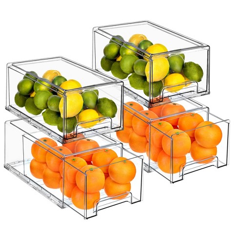Sorbus 4 Pack Large Clear Stackable Pull Out Organizer Bins - Organization and Storage Containers for Kitchen, Pantry, Bathroom and More