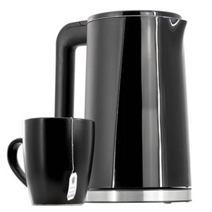 MegaChef 1.7L Double Wall Stainless Steel Electric Tea Kettle Black: 1000W, Hand Wash, 90-Day Warranty, Plastic Handle - 1 of 4