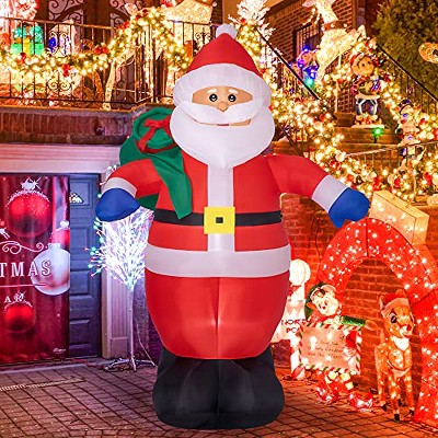 Sunnyglade 8 FT Christmas Inflatable Santa Outdoor Decorations Santa Claus with Green Gift Bag Blow Up Yard Xmas Decor