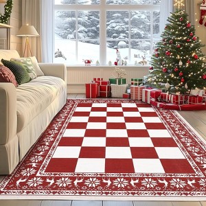 4x6 Christmas Area Rug, Washable Non Slip Holiday Carpet with Xmas Tree Reindeer Snowflake, Low Pile Accent Rug for Home - 1 of 4