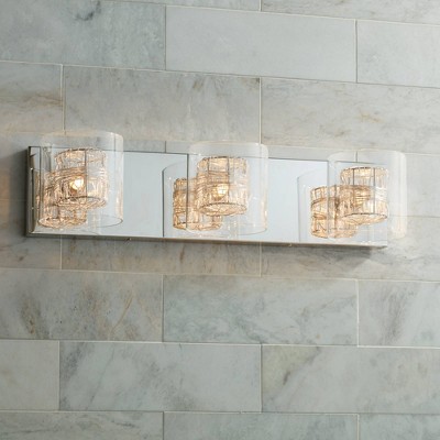 Chic Chrome 25'' Vanity Wall Light with Clear Glass and Wire Detail