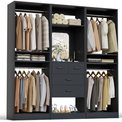 Aheaplus Freestanding Closet Organizer with Mirror and 4 Hanging Rods, Closet System with Drawers