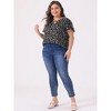 Agnes Orinda Women's Plus Size Keyhole Flutter Short Sleeve Chiffon Floral Tops - 3 of 4