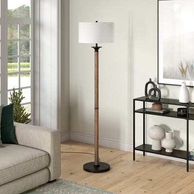 Hudson and Canal 66" Tall Floor Lamp: Rustic Oak/Blackened Bronze with Turn Knob Switch