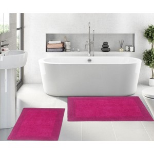 Luxury Reversible Bathroom Rugs Set, Washable Rug, Extra Soft and Absorbent bath Rug, Kitchen Mat, Non-Slip Bath Mat Set, 2 Pcs Set(S+L), Hot Pink - 1 of 4
