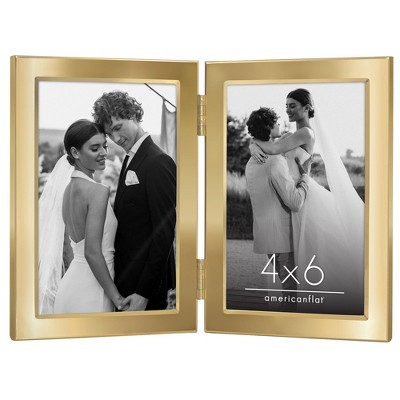 Americanflat Hinged Picture Frame with Wide, Beveled Molding and Shatter-Resistant Glass - Metal Picture Frame Displays Two Photos