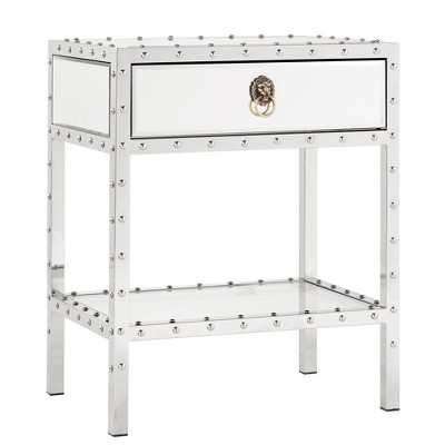 Ansley Mirrored Nailhead Stainless Steel End Table Chrome - Inspire Q