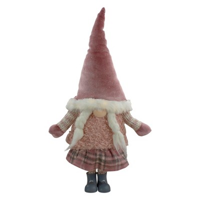 Northlight 17" Lighted Gray and Pink Standing Girl Christmas Gnome Figure