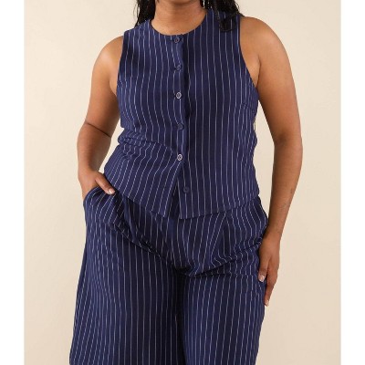 Women's Noah High Neck Pinstripe Vest -PLUS - nlt