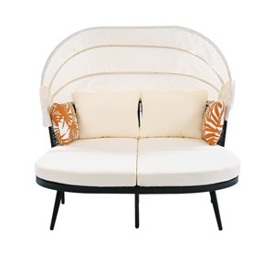 Nestfair Patio Daybed with Retractable Canopy and Rattan PE Wicker Back Loveseat Sofa Set - 1 of 4