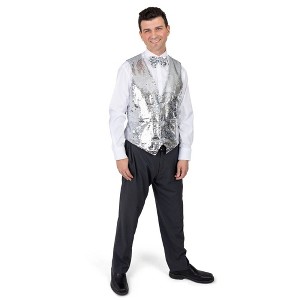 Dress Up America Sequin Vest with Bowtie for  Adults - Disco Party Costume Set - Silver - Small - 1 of 4