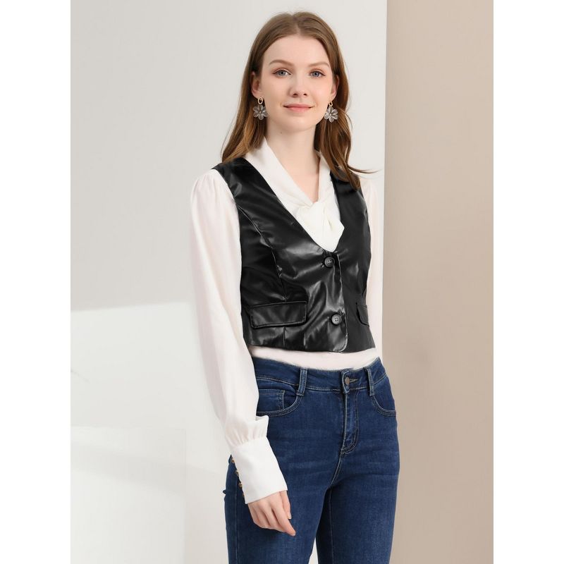 Allegra K Women's Sleeveless Versatile PU Faux Leather Suit Vest, 2 of 6