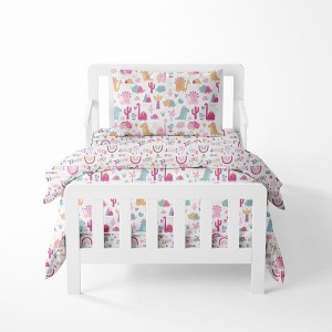 Bacati - Little Dino Girls Fuchsia/Aqua Muslin 5 pc Toddler Bedding Set with Dec Pillow - 1 of 4