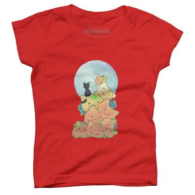 Girl's Design By Humans Cat Pumpkin Pile By AwkwardDragon T-Shirt