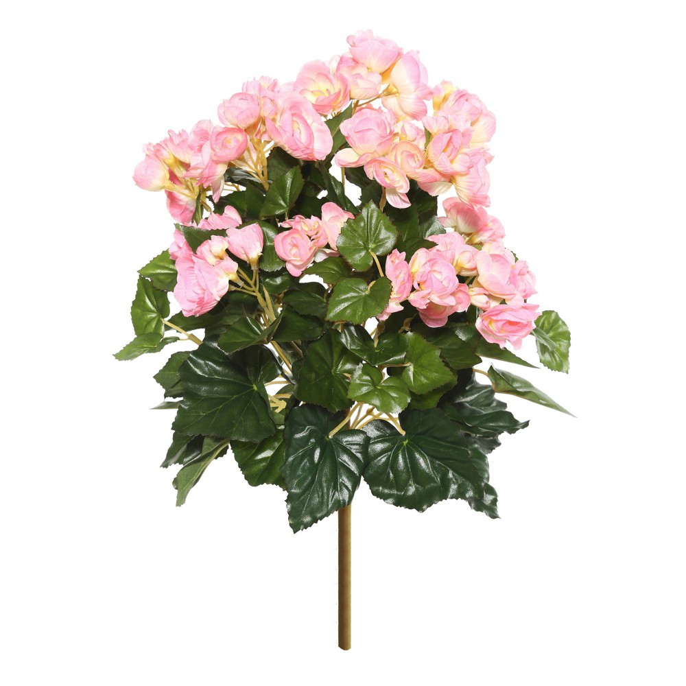 Vickerman Artificial Begonia Bush 15.25" Light Pink: Polyester Faux Floral, Indoor/Outdoor Decor, No Battery Required