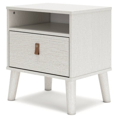 Maximal Minimalism White Nightstand with Customizable Faux Leather Pulls