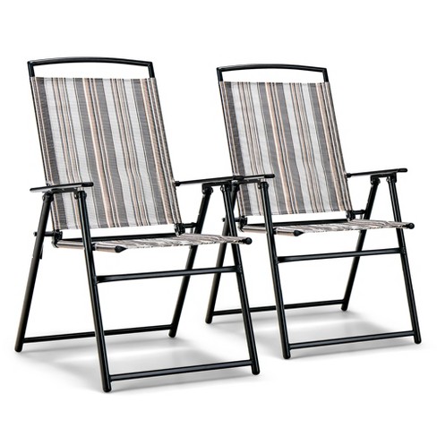 Costway 2pcs Patio Folding Sling Chairs Dining Armrest Backrest