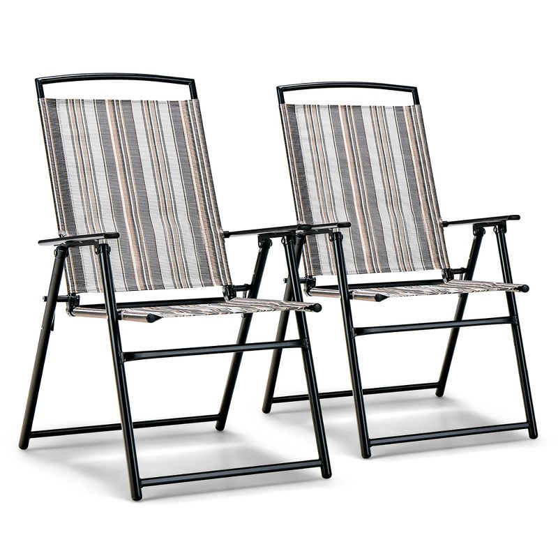 Costway 2pcs Patio Folding Sling Chairs Dining Armrest Backrest Outdoor Portable, 1 of 11