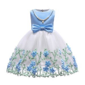 MyKids-USA Baby Girl Flower Mesh Overlay Design Bow Tie Vest Dress Birthday Formal Dress - 1 of 4