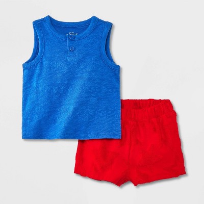 Image of Baby Boys' Solid Top & Bottom Set - Cat & Jack™ Blue 6-9M