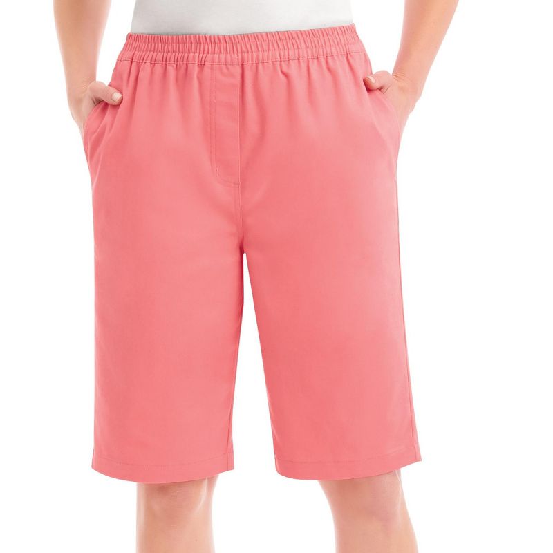 Collections Etc Stretch Twill Elastic Waist Pull-On Bermuda Shorts, 2 of 5