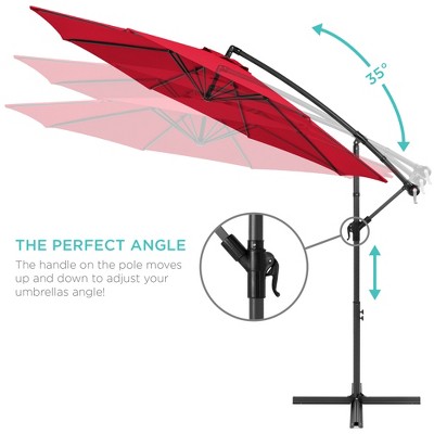 10ft Red Offset Hanging Patio Umbrella with Steel Frame