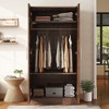 ORRD Brown 2-Door Wooden Wardrobe Armoire with 3 Storage Shelves, Freestanding Closet Organizer for Bedroom or Entryway - 3 of 4