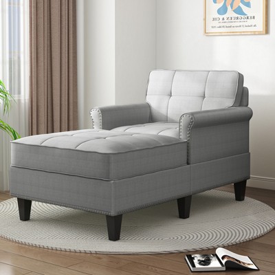 Mjkone Chaise Lounge Sofa Couch,Linen Chaise Sofa Bed Bench with Tufted Back, Mid-Century Sleeper Sofa Chair Bed for Small Place