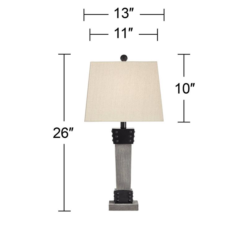 John Timberland Jacob Industrial Rustic Table Lamps Set of 2 26" High Gray Faux Wood with Dimmers LED Rectangular Shade for Bedroom Living Room House, 4 of 10