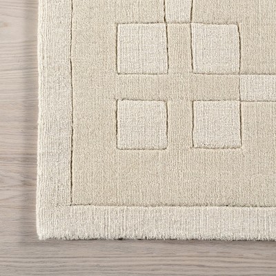 Ivory Rectangular Handmade Wool Area Rug
