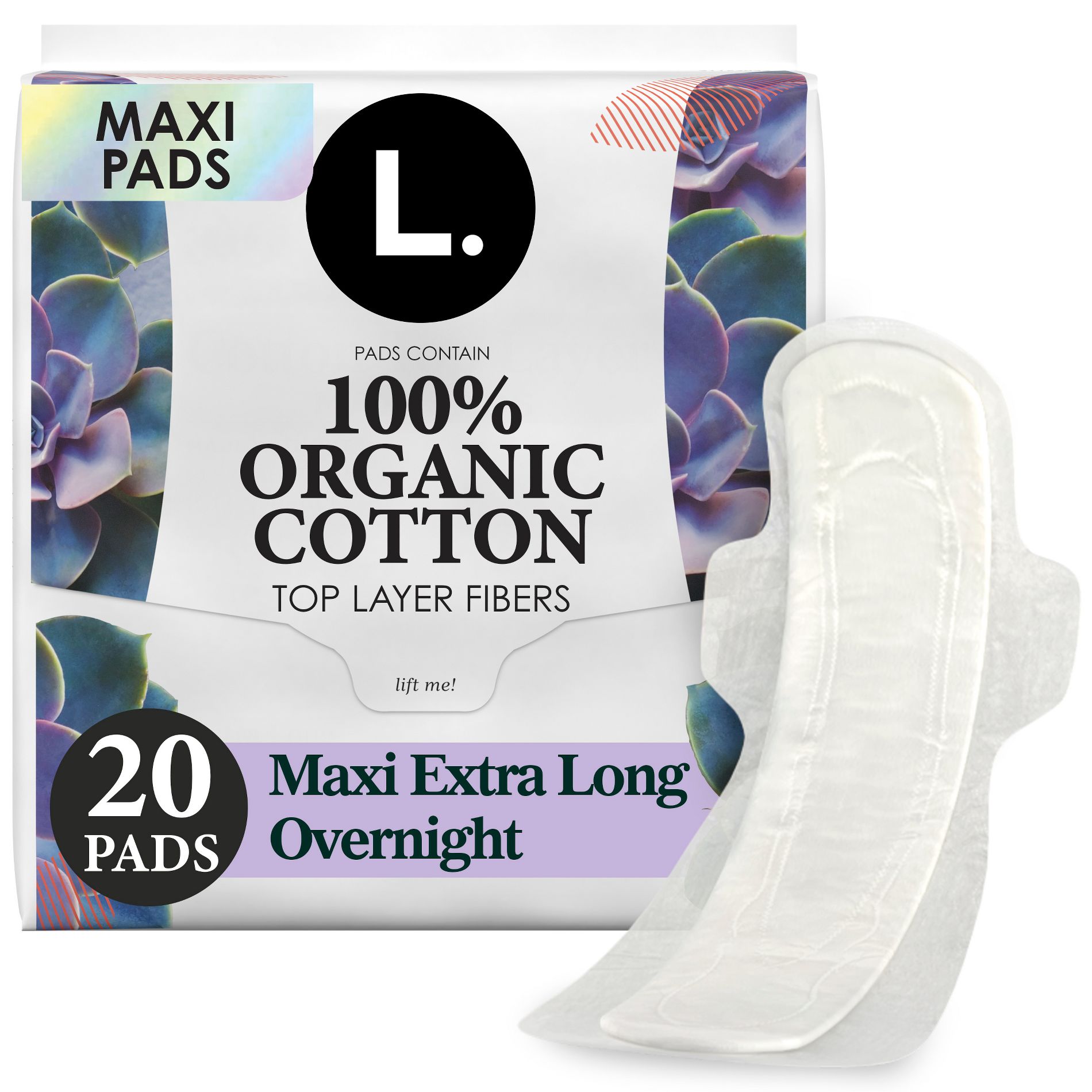 L . Organic Cotton Maxi Extra Long Overnight Pads