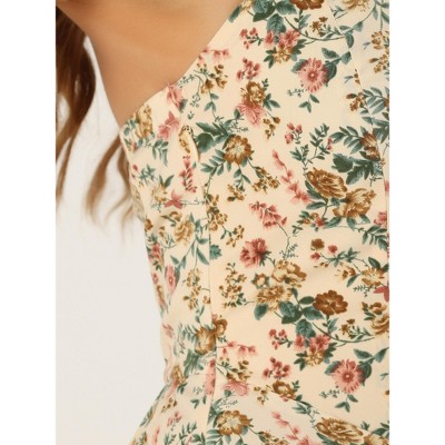 Женские платья INSPIRE CHIC Women's Floral Halter Neck Sleeveless Lace Up Midi Summer Sundresses Beige Small — фото 5