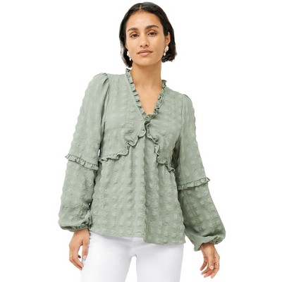 ellos Plus Size Ruffle Trim V-Neck Babydoll Blouse