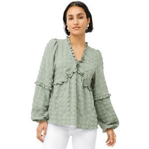 ellos Plus Size Ruffle Trim V-Neck Babydoll Blouse - 1 of 4