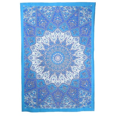 HomeRoots 80" X 56" Royal Blue Blue And White Mandala Cotton Hanging Tapestry