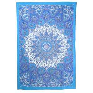 HomeRoots 80" X 56" Royal Blue Blue And White Mandala Cotton Hanging Tapestry - 1 of 4